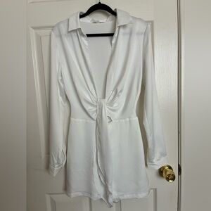 White Meshki Front Tie Romper